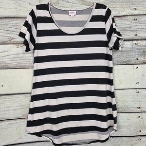LuLaRoe Classic Tee M Black White Striped Hi Low Top
